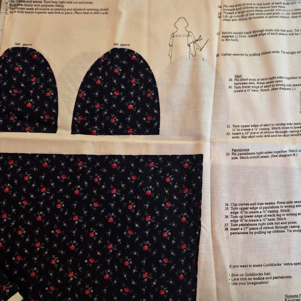 VIP Goldilocks Storybook Doll Fabric Panel Navy Floral Cut and Sew. - Picture 3 of 6